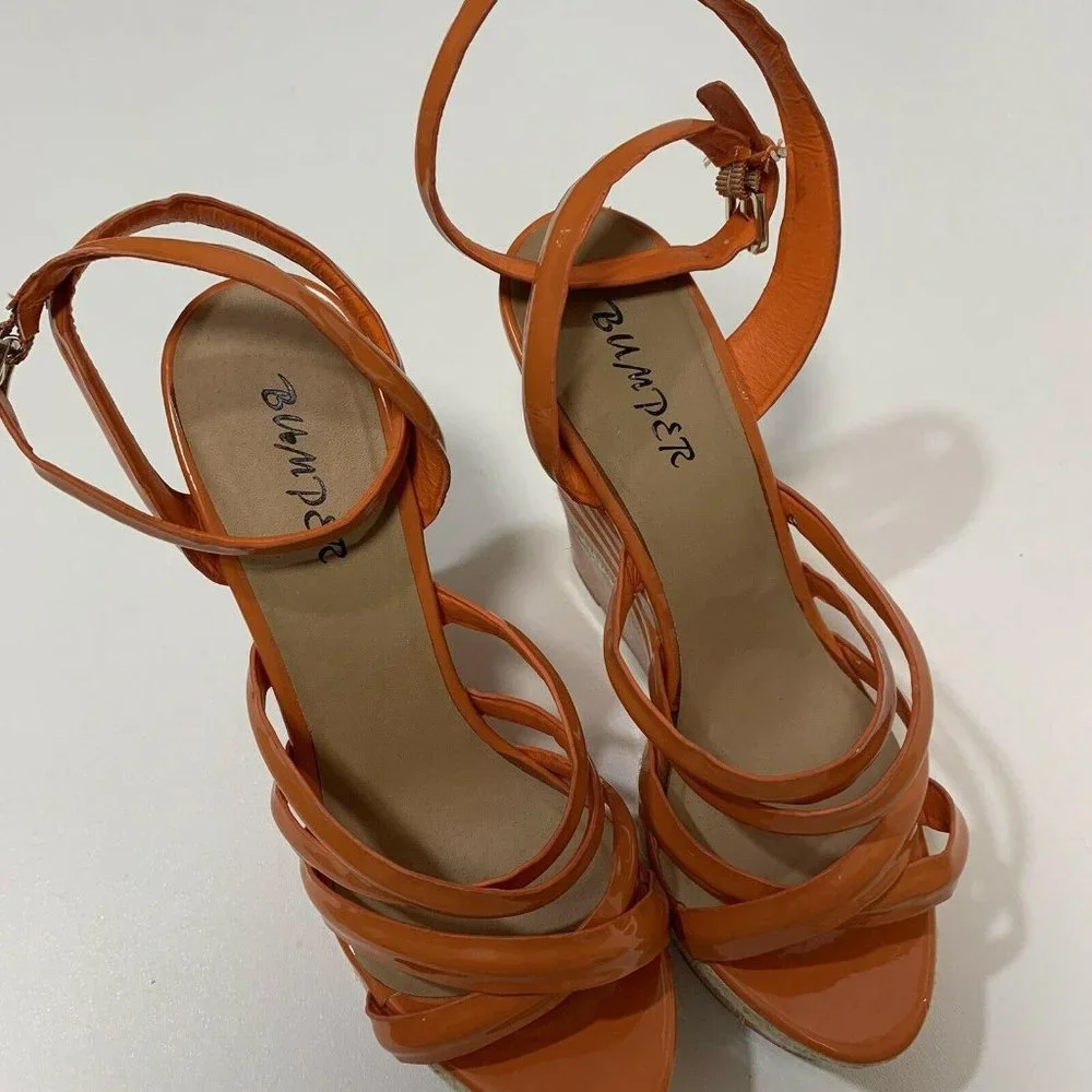 Bumper Orange‎ White Striped Wedge Sandals